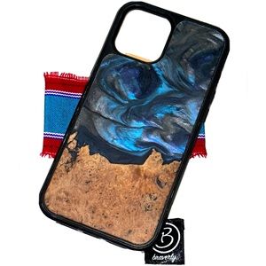 (New) Carved - iPhone 12 Pro Max Wood+Resin Phone Case | Dark Blue